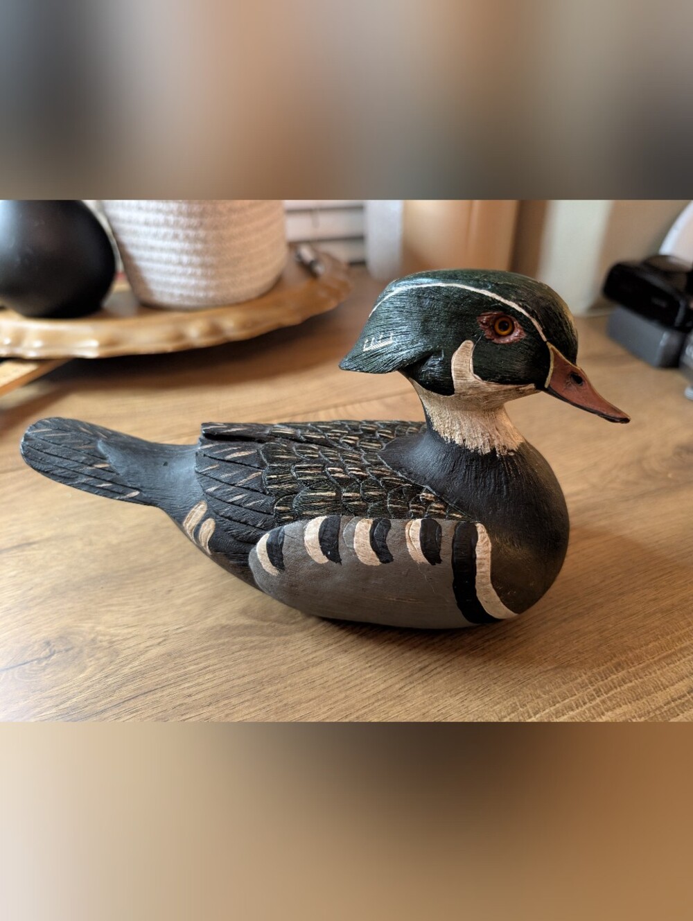 Vintage Wood carved drake duck figurine